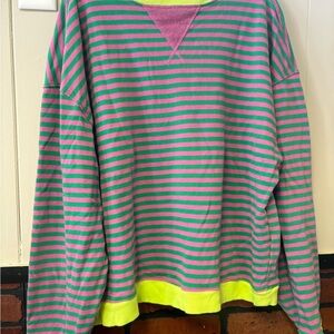 We The Free Pink and Green Striped Sweatshirt